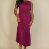 Sleeveless Button-Front Tie-Waist Jersey Maxi Dress