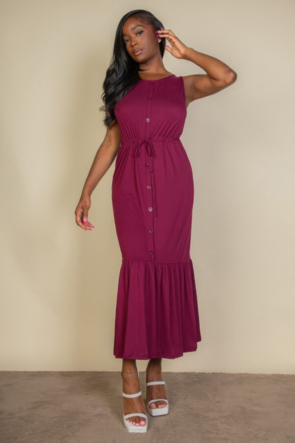 Sleeveless Button-Front Tie-Waist Jersey Maxi Dress