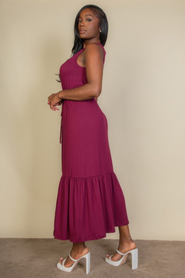 Sleeveless Button-Front Tie-Waist Jersey Maxi Dress