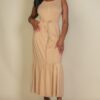 Sleeveless Button-Front Tie-Waist Jersey Maxi Dress