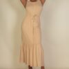 Sleeveless Button-Front Tie-Waist Jersey Maxi Dress