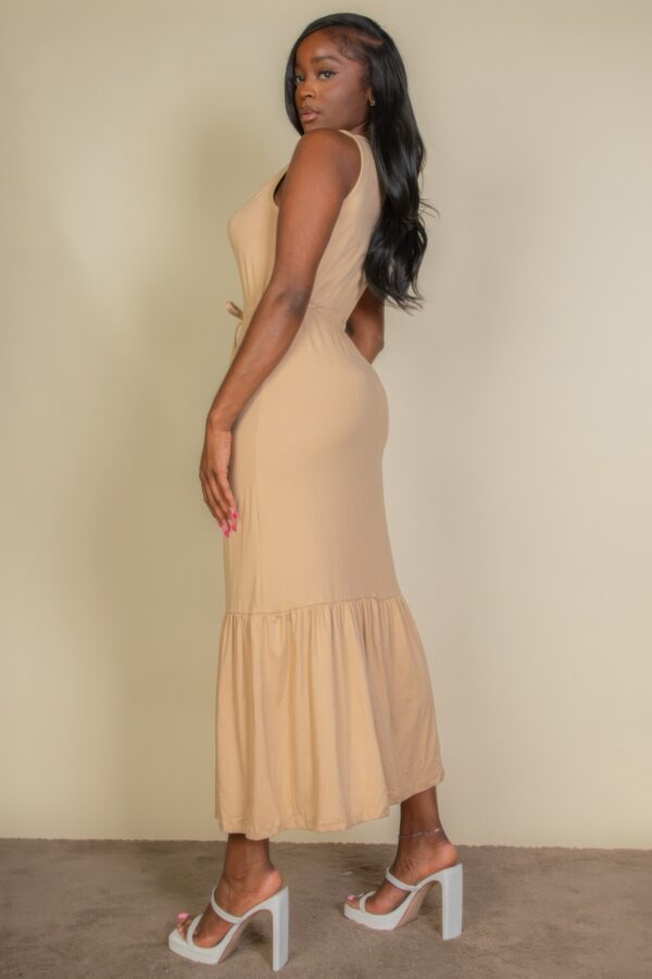 Sleeveless Button-Front Tie-Waist Jersey Maxi Dress