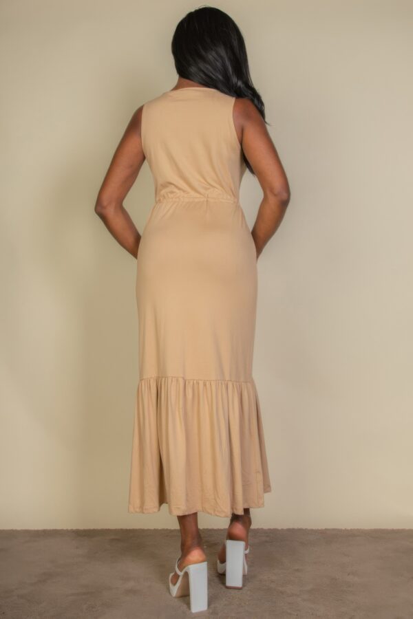 Sleeveless Button-Front Tie-Waist Jersey Maxi Dress