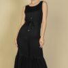 Sleeveless Button-Front Tie-Waist Jersey Maxi Dress