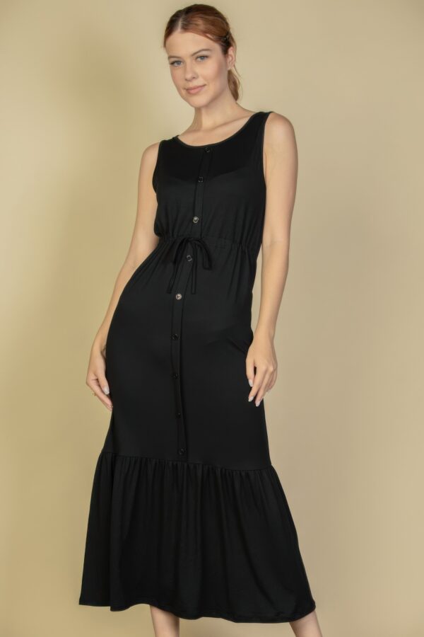 Sleeveless Button-Front Tie-Waist Jersey Maxi Dress