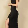 Ribbed Mock-Neck Bodycon Maxi Dress with Side Slits