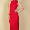Ribbed Mock-Neck Bodycon Maxi Dress with Side Slits