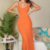 Long Ribbed Cami Dress with Side Slits – Stretch Knit