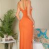 Long Ribbed Cami Dress with Side Slits – Stretch Knit