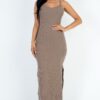 Long Ribbed Cami Dress with Side Slits – Stretch Knit