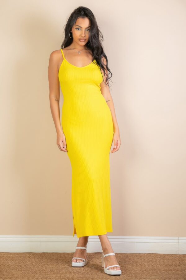 Long Ribbed Cami Dress with Side Slits – Stretch Knit