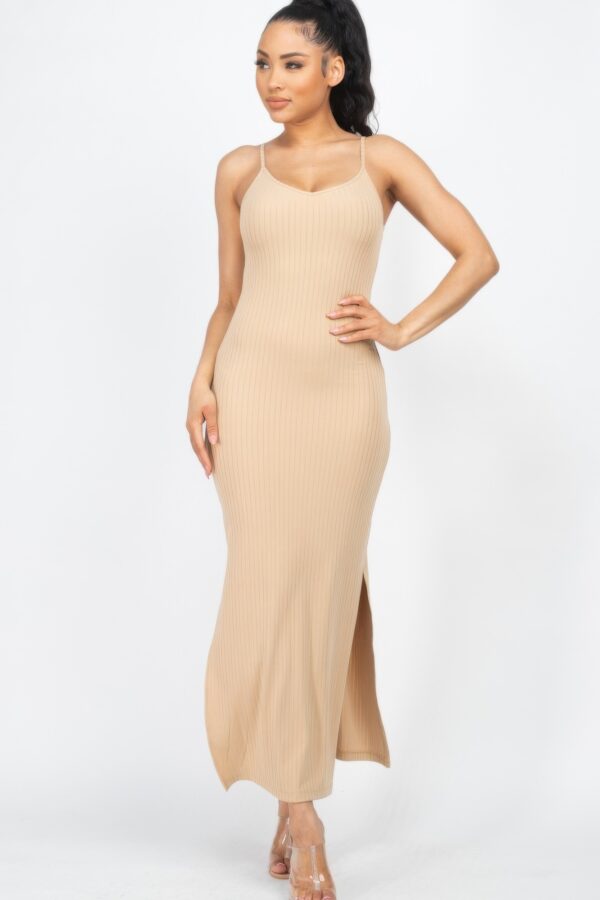 Long Ribbed Cami Dress with Side Slits – Stretch Knit