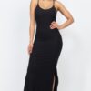 Long Ribbed Cami Dress with Side Slits – Stretch Knit