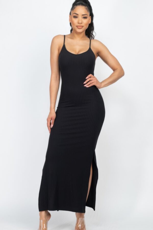 Long Ribbed Cami Dress with Side Slits – Stretch Knit