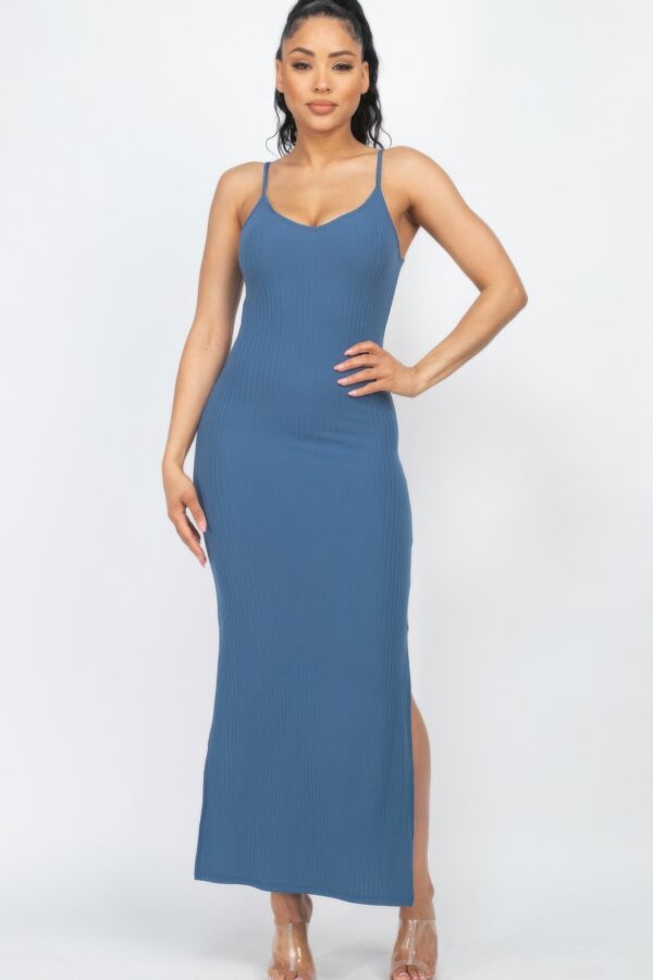 Long Ribbed Cami Dress with Side Slits – Stretch Knit