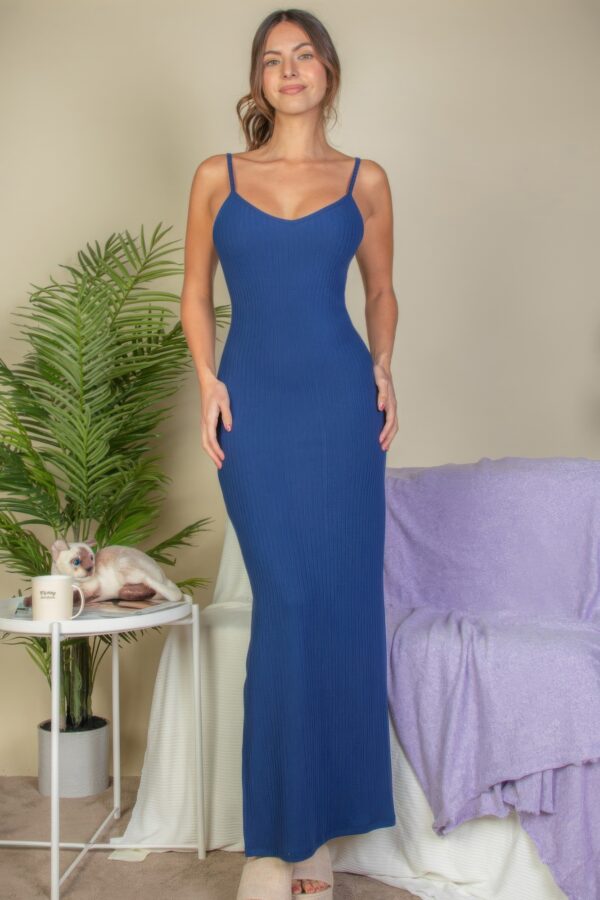 Long Ribbed Cami Dress with Side Slits – Stretch Knit