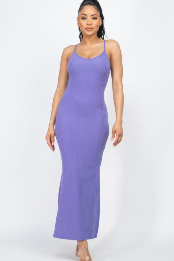 Long Ribbed Cami Dress with Side Slits – Stretch Knit