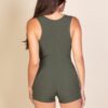 Ribbed Slit-Neck Sleeveless Romper – Solid Colors