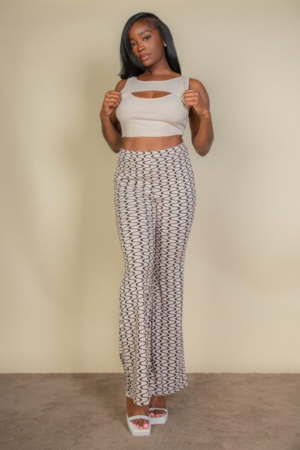 Wavy Print High Waist Flare Pants – Stretch Jersey