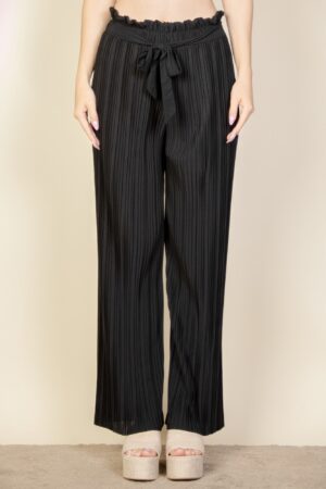 Pleated Stretch Crepe Wide-Leg Pull-On Pants – Tie Front