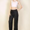 Pleated Stretch Crepe Wide-Leg Pull-On Pants – Tie Front