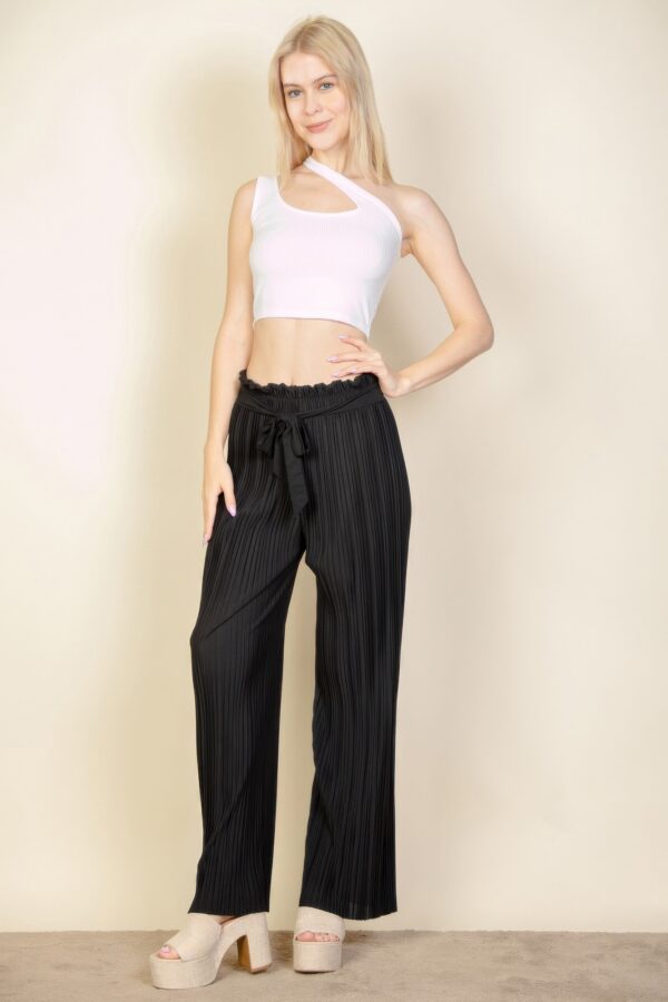 Pleated Stretch Crepe Wide-Leg Pull-On Pants – Tie Front