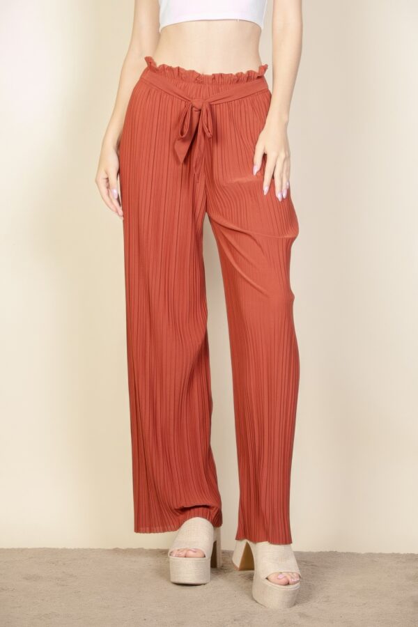 Pleated Stretch Crepe Wide-Leg Pull-On Pants – Tie Front