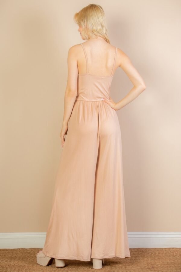 Button-Front Wide-Leg Jumpsuit – High-Stretch Jersey