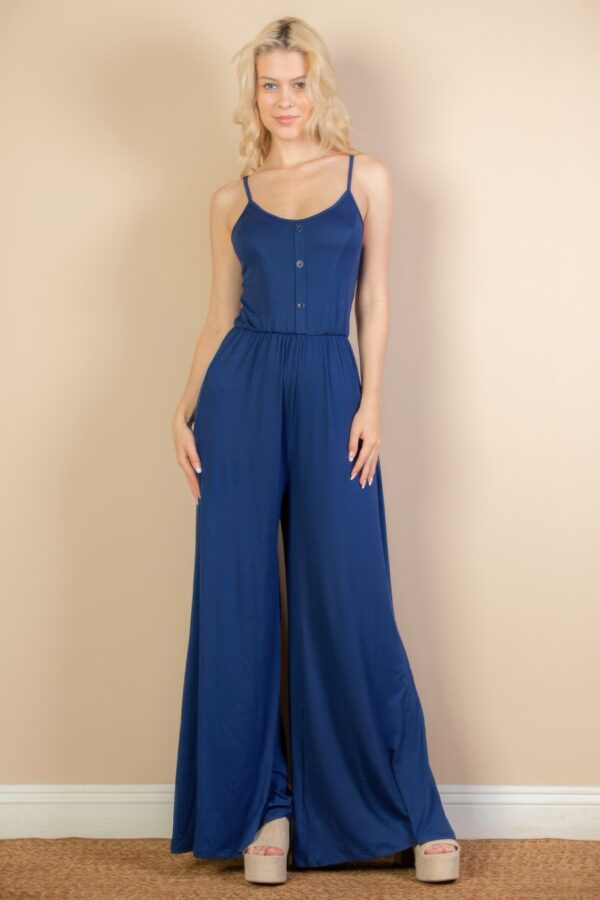 Button-Front Wide-Leg Jumpsuit – High-Stretch Jersey