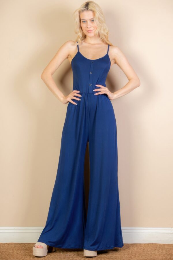 Button-Front Wide-Leg Jumpsuit – High-Stretch Jersey