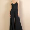 Button-Front Wide-Leg Jumpsuit – High-Stretch Jersey