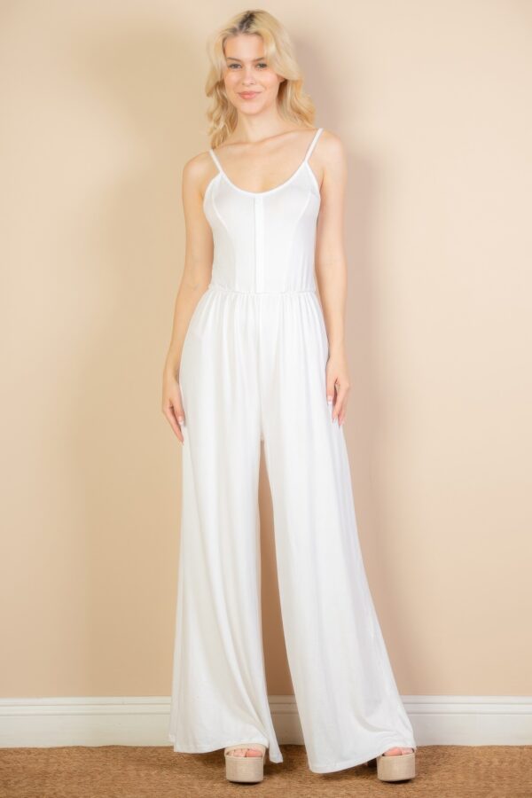 Button-Front Wide-Leg Jumpsuit – High-Stretch Jersey