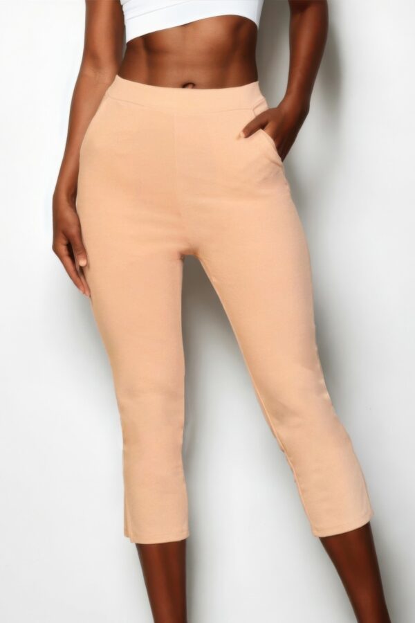 Slit Hem Cropped Pants with Elastic Waist