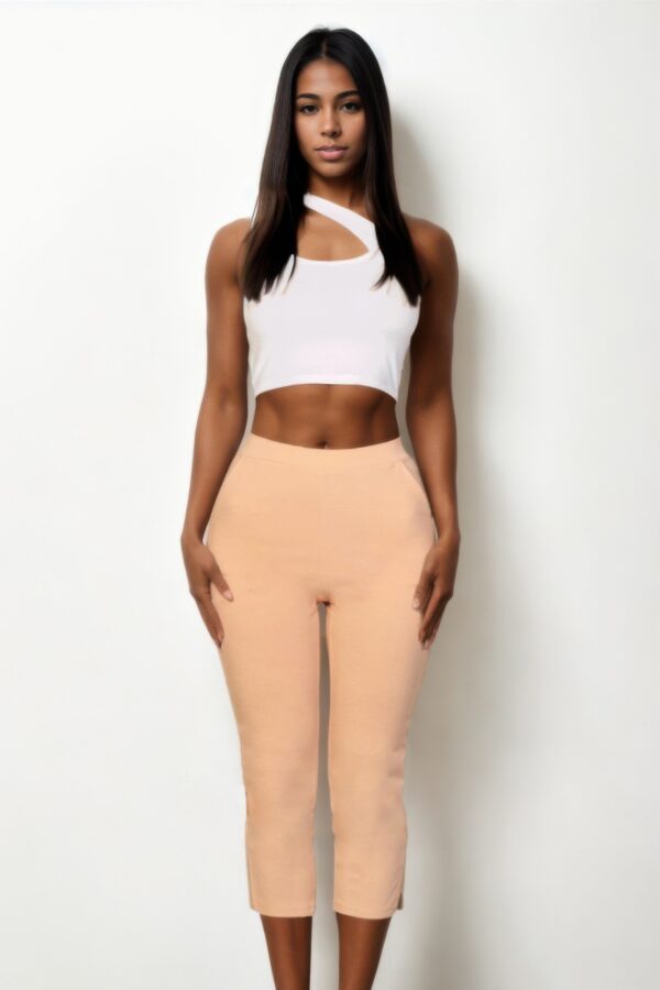 Slit Hem Cropped Pants with Elastic Waist