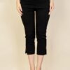 Slit Hem Cropped Pants with Elastic Waist