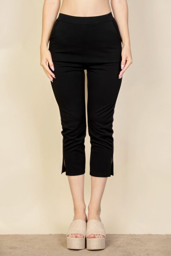 Slit Hem Cropped Pants with Elastic Waist