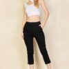 Slit Hem Cropped Pants with Elastic Waist