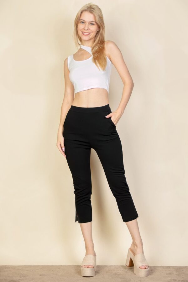 Slit Hem Cropped Pants with Elastic Waist