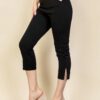 Slit Hem Cropped Pants with Elastic Waist