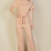 Relaxed Rib-Knit Tie Waist Jumpsuit in Four Colors