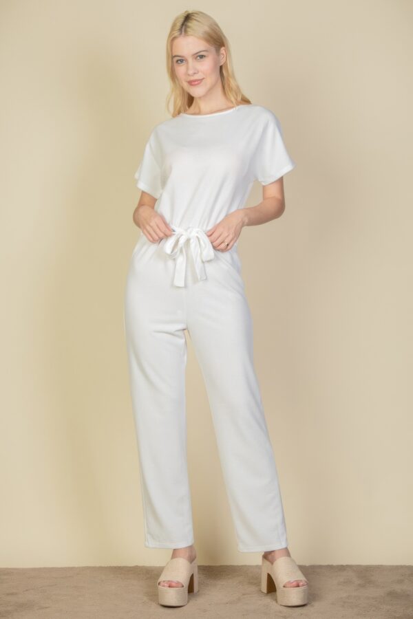 Relaxed Rib-Knit Tie Waist Jumpsuit in Four Colors