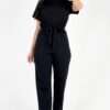 Relaxed Rib-Knit Tie Waist Jumpsuit in Four Colors