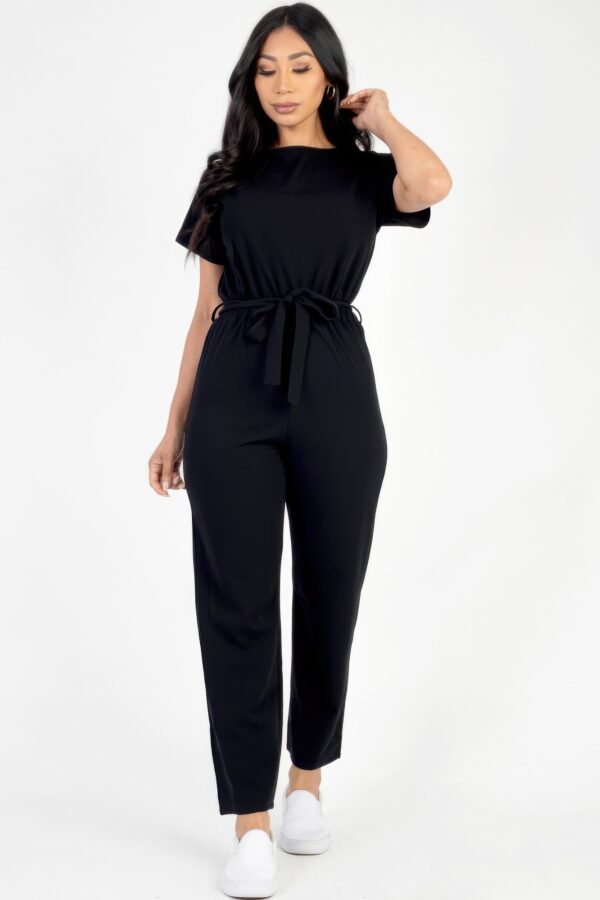 Relaxed Rib-Knit Tie Waist Jumpsuit in Four Colors
