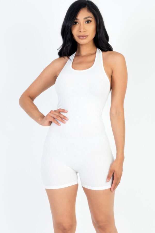 Ribbed Halter-Neck Backless Romper – Sleek Rib Knit