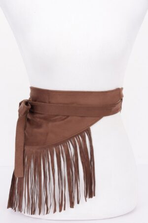 Faux Suede Fringe Belt with Iron Detail – Black, Camel, Coffee