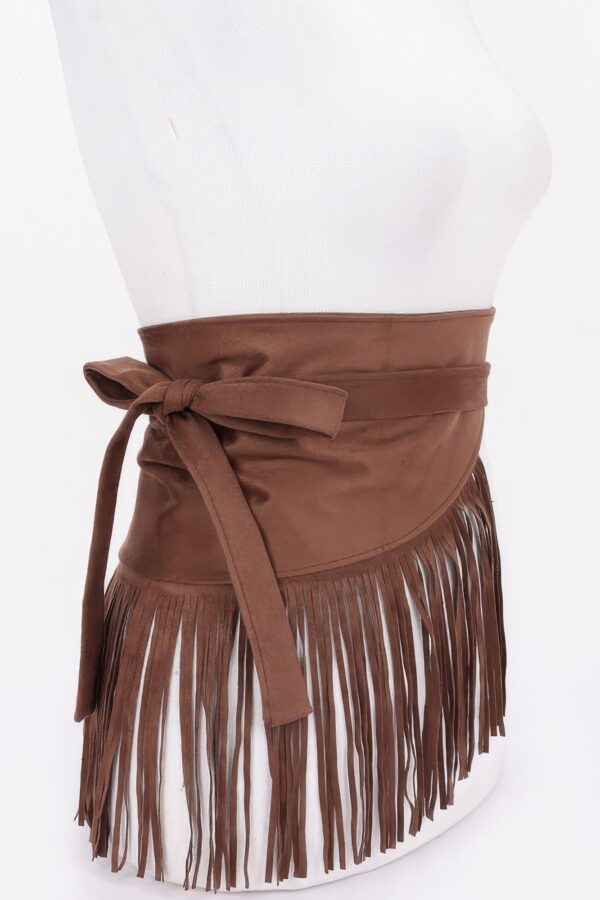 Faux Suede Fringe Belt with Iron Detail – Black, Camel, Coffee