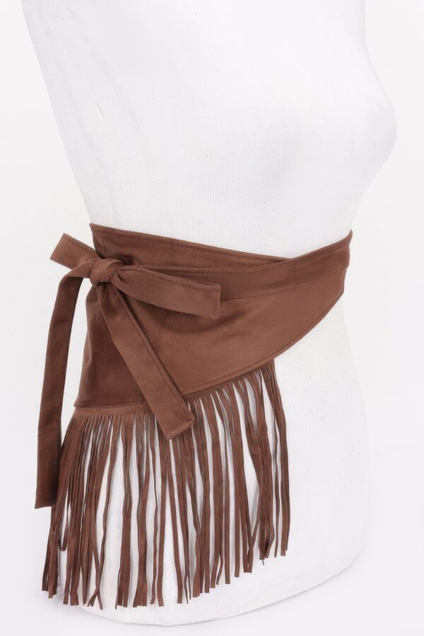 Faux Suede Fringe Belt with Iron Detail – Black, Camel, Coffee