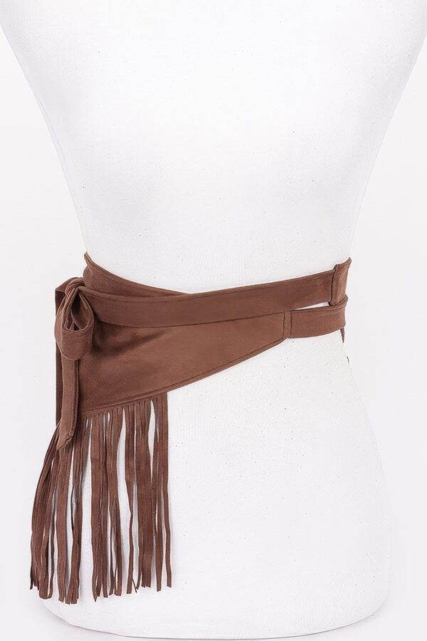 Faux Suede Fringe Belt with Iron Detail – Black, Camel, Coffee