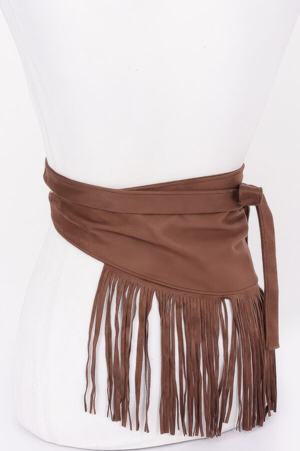 Faux Suede Fringe Belt with Iron Detail – Black, Camel, Coffee