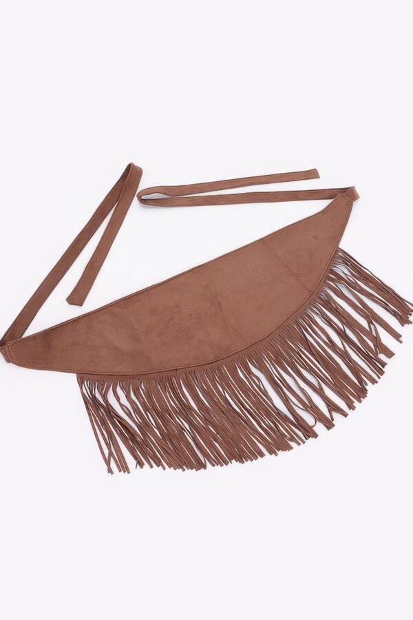 Faux Suede Fringe Belt with Iron Detail – Black, Camel, Coffee
